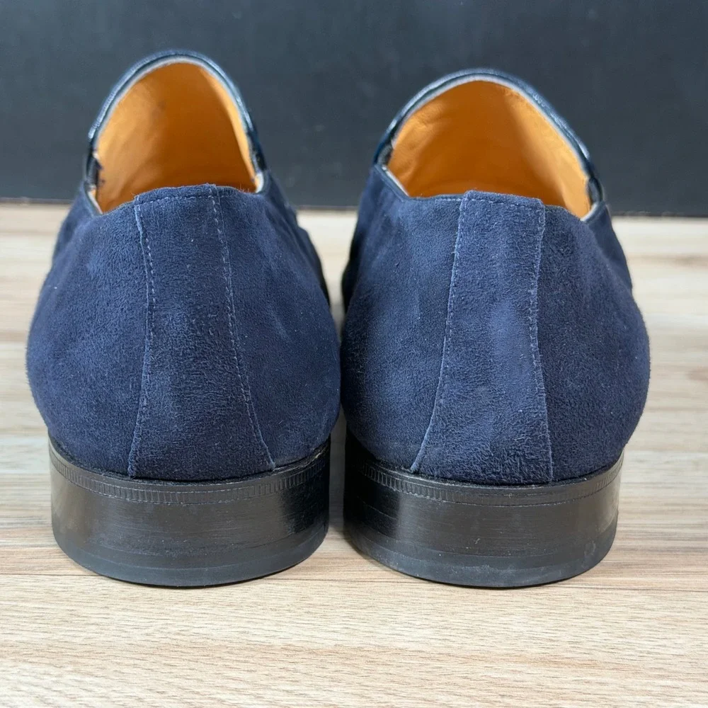 Moreschi Loafers Mens Size 11 Navy Blue Suede Lizard Trim Slip On Made in Italy
